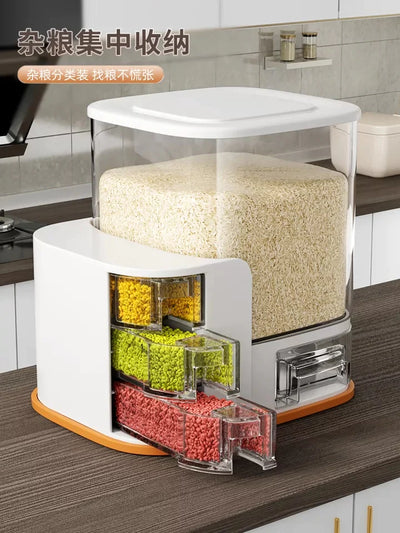 Multi Rice Storage Container Airtight Measuring Box with 4 Compartments