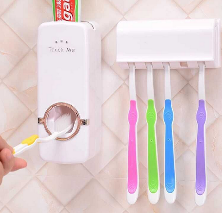 Toothpaste Dispenser & Toothbrush Holder – White